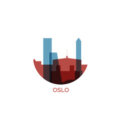 Norway Oslo cityscape skyline capital city panorama vector flat modern logo icon. Nordic Europe region emblem idea with landmarks and building silhouettes