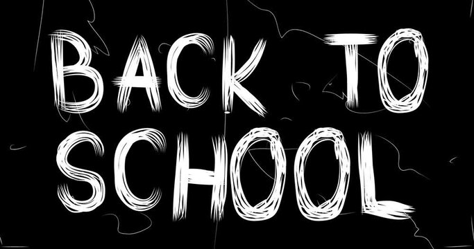 Back to school word animation of old chaotic film strip with grunge effect. Busy destroyed TV, video surface, vintage screen white scratches, cuts, dust and smudges.