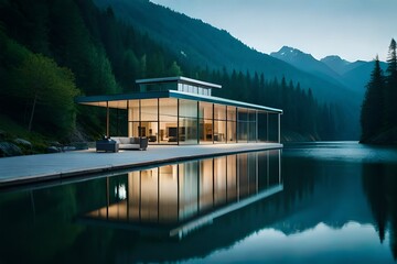 Glass house in the mountain.