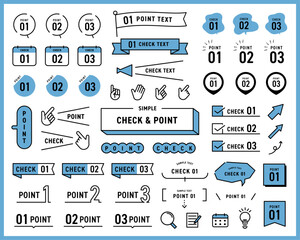 チェックとポイントのシンプルなデザイン装飾セット。ベクターイラスト。