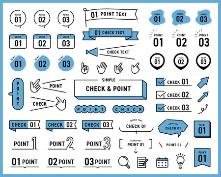 チェックとポイントのシンプルなデザイン装飾セット。ベクターイラスト。