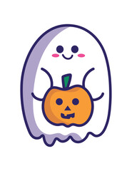 halloween kawaii ghost with pumpkin