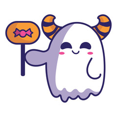 halloween kawaii ghost with horns