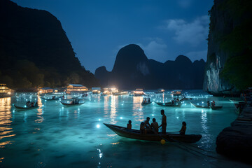 fishing village at night in thailand