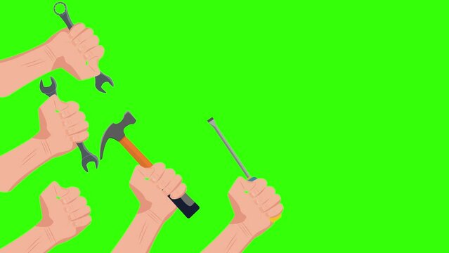 labor day animated banner background labor day happy labor day us labor usa workshop wrench hand holding tool green screen alpha editable 4k
