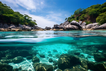 Tropical island Splitted above and underwater view