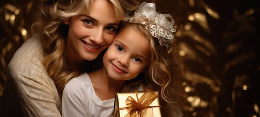 mother daughter bonding present gift gold theme xmas, ai