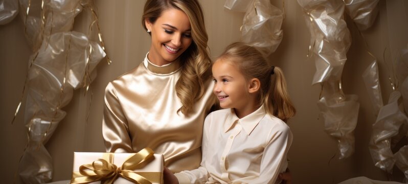 Mother Daughter Bonding Present Gift Gold Theme Xmas, Ai