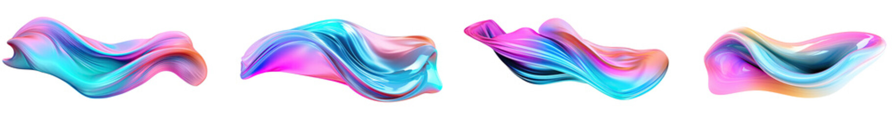 set of colorful Metallic flow swirl wave or intertwined isolated on transparent background, Curvy metal shape, abstract motion liquid twisted.