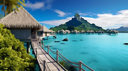 Foto auf Acrylglas Bora Bora, Französisch-Polynesien View of Bora Bora island with clear water and overwater bungalows