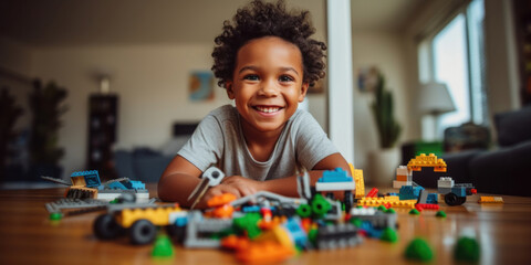 Portrait of a cute smiling boy with toys