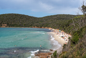 Cala Violina beach, wild nature and crystal clear sea. Maremma, Italy.