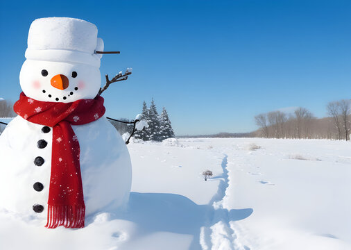 Photo snowman with winter landscape and snow generative by AI