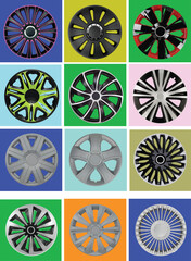 Decorative car wheel covers. Plate. Vector illustration