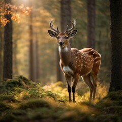 Naklejka na ściany i meble The Graceful Deer in the Forest: A Natural Wonder, Generative AI