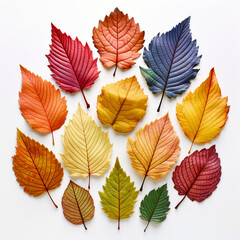 Fototapeta premium solated leaves. Collection of multicol, no shadows, maximum details, sharpness throughout the