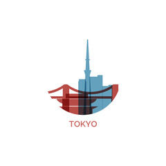 Japan Tokyo cityscape skyline city panorama vector flat modern logo icon. Asian Japanese capital metropolitan region emblem idea with landmarks and building silhouettes