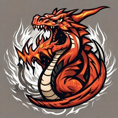A logo for a business or sports team featuring a fictional fierce fire breathing dragon cartoon that is suitable for a t-shirt graphic.