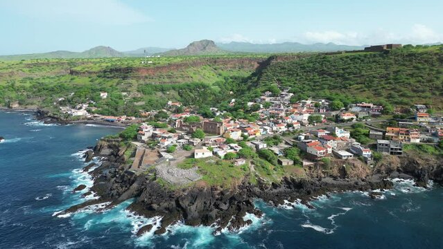 Cidade Velha Aerial View. The oldest city in the Republic of Cape Verde. Santiago Island Landscape. The Republic of Cape Verde is an island country in the Atlantic Ocean. Africa.