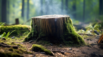 Stump in a beautiful summer green forest