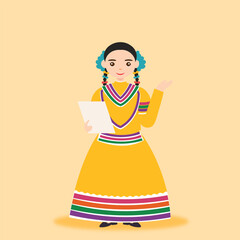 Mexican people cartoon character. Authentic nacional clothes for mexican girl character traditional at mexico independence day vector illustrations