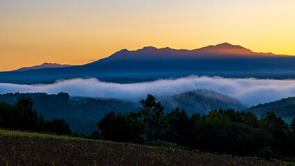 Obraz premium 雲海と旭岳のシルエット 北海道 美瑛 絶景