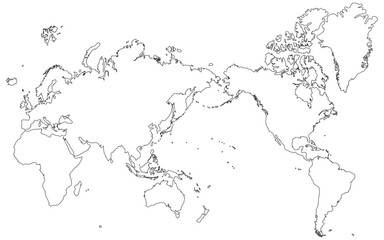 世界地図のシルエットイラスト　全体図　線画　world map earth