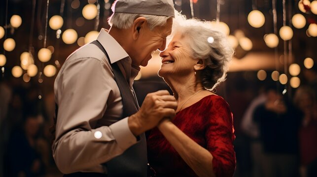 senior couple dancing in a party