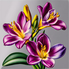 Fototapeta premium Freesia's Charm: Captured in Colored Pencil Art.(Generative AI)