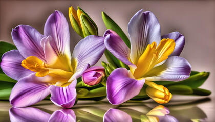 Fototapeta premium Freesia's Charm: Captured in Colored Pencil Art.(Generative AI)