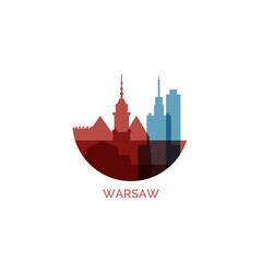 Poland Warsaw cityscape skyline capital city panorama vector flat modern logo icon. Eastern Europe region emblem idea with landmarks and building silhouettes