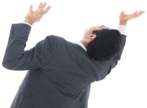 Digital png photo of back view of biracial businessman holding something on transparent background - Powered by Adobe