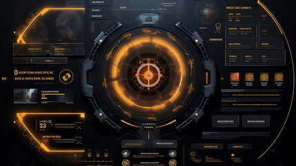 AI-driven cyber-technology web portal, neomorphic UI elements, dark & metallic color scheme, sci-fi fonts, data visualizations, interactive 3D models --ar 16:9 --q 3 --v 5.2