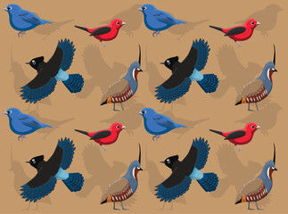Obraz premium Bird Quail Jay Tanager Bunting Cartoon Seamless Wallpaper Background