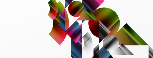 Minimalistic elegance shines through in this metallic background, showcasing composition of circles and triangles, creating geometric masterpiece