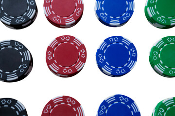 Digital png photo of colourful casino tokens on transparent background