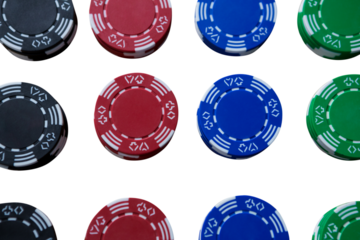 Digital png photo of colourful casino tokens on transparent background