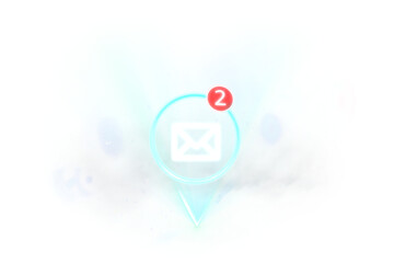 Digital png illustration of envelope icon with 2 number on transparent background