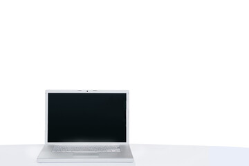 Digital png illustration of laptop on desk on transparent background