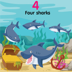 Illustrator of number four sharks
