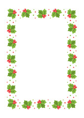 Vertical Rectangle Mistletoe Frame, Christmas and New Year Card Template, Winter Holiday Season Plant Design Border. Vector Illustration for greetings, invitation, social media post.