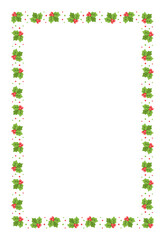 Vertical Rectangle Mistletoe Frame, Christmas and New Year Card Template, Winter Holiday Season Plant Design Border. Vector Illustration for greetings, invitation, social media post.