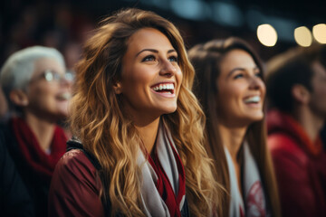 Fototapeta premium A group of attractive women sat in a football stadium watching sports