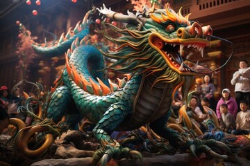 Fototapeta premium green wooden dragon, symbol of chinese new year