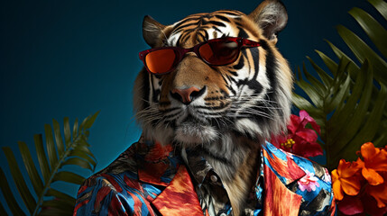 TIGER A Trippy Hawaiian Shirt & Sunglasses Half-Body