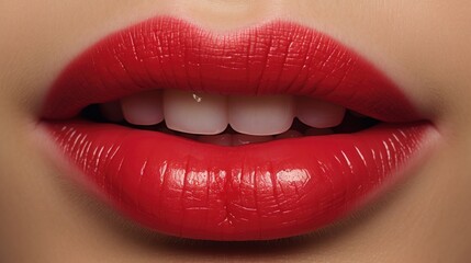 Obraz premium Seductive woman's lips close up, Generative ai