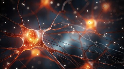 Neuron cells illustration. Generative ai - obrazy, fototapety, plakaty