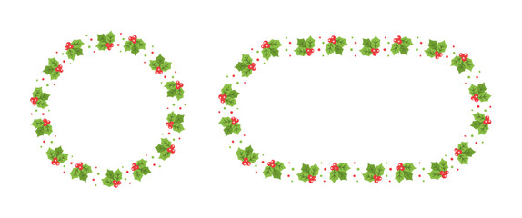 Round Mistletoe Frame, Christmas and New Year Card Template, Winter Holiday Season Plant Design Border. Vector Illustration for greetings, invitation, social media post.