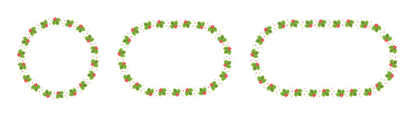 Round Mistletoe Frame, Christmas and New Year Card Template, Winter Holiday Season Plant Design Border. Vector Illustration for greetings, invitation, social media post.