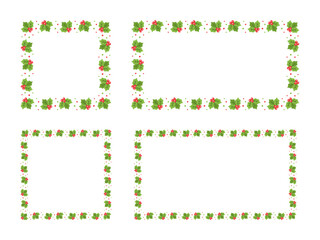 Square and Rectangle Mistletoe Frame Set, Christmas and New Year Card Template, Winter Holiday Season Plant Design Border. Vector Illustration for greetings, invitation, social media post.